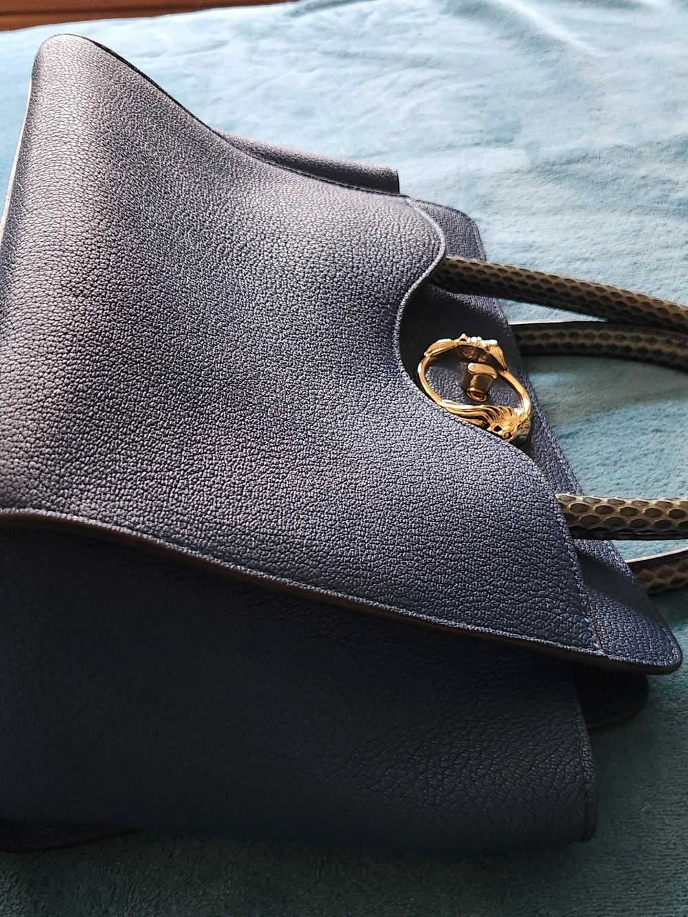 Vintage Roberto Cavalli Mainline Lion Head Turn-Lock Satchel With Cobra Details